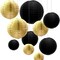 Edge Collections -Black-Black and Gold Round Paper Lanterns for Celebrations-10 pcs
